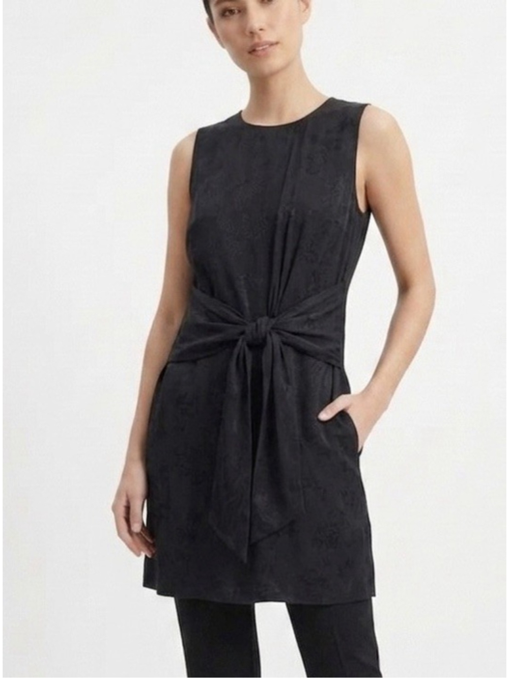Zara Basic Black Sleeveless Tie Front Tunic Python Snakeskin pattern 1715